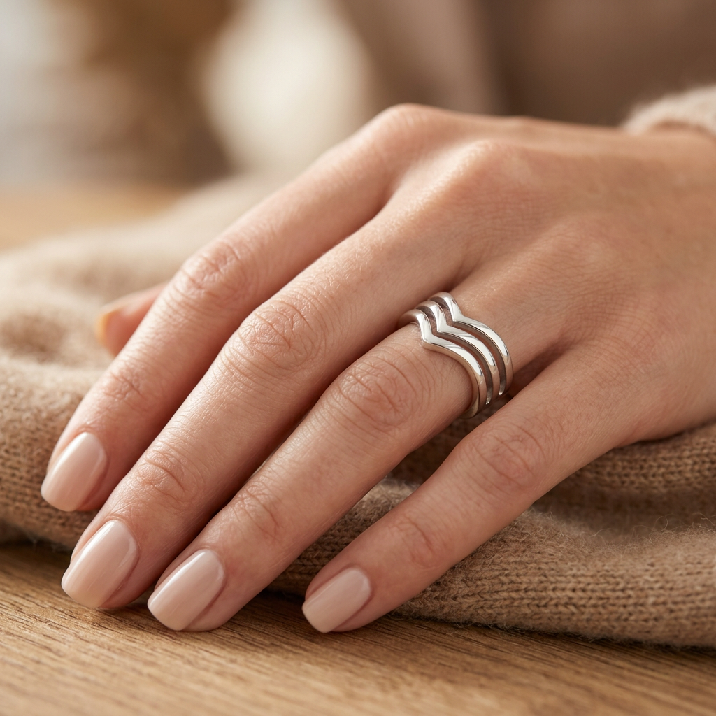Sterling Silver 5.3mm Triple Chevron V Statement Ring for Women model