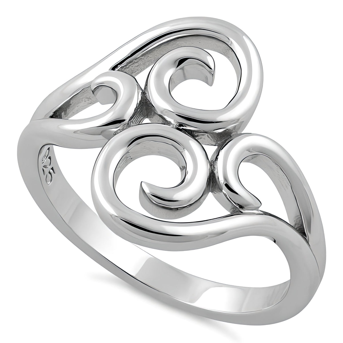Sterling Silver Open Swirl Scroll Bypass Statement Ring for Women