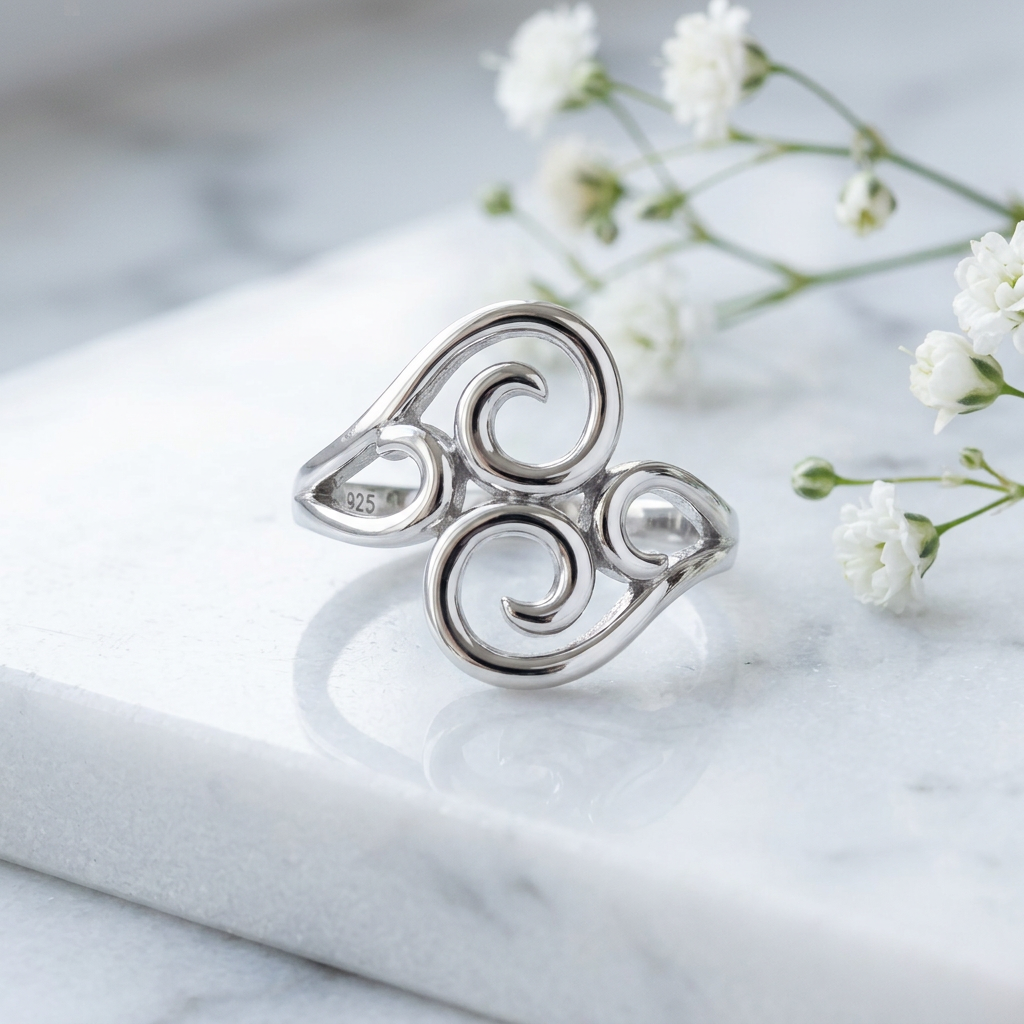 Sterling Silver Open Swirl Scroll Bypass Statement Ring for Women life1