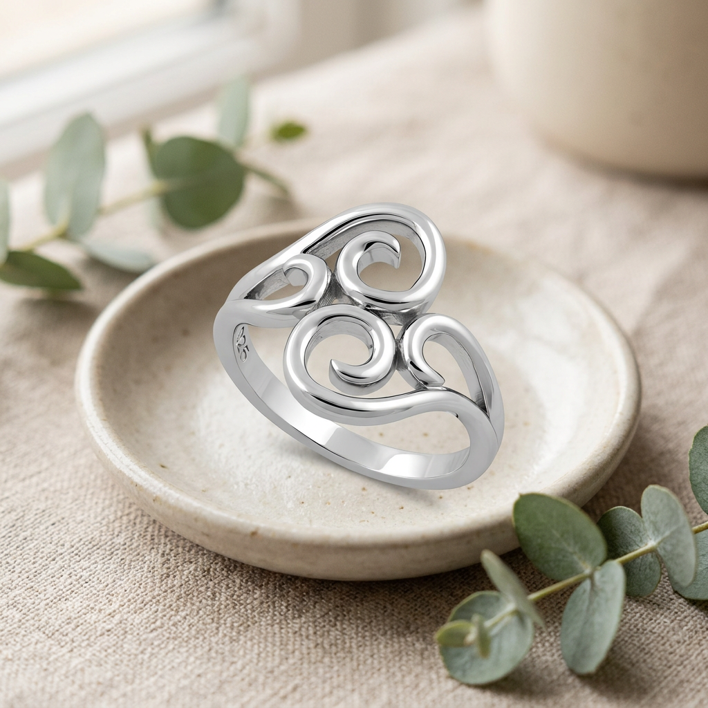 Sterling Silver Open Swirl Scroll Bypass Statement Ring for Women life2