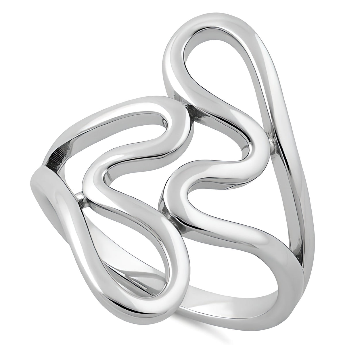 Sterling Silver Abstract Open Wavy Loop Long Statement Ring for Women
