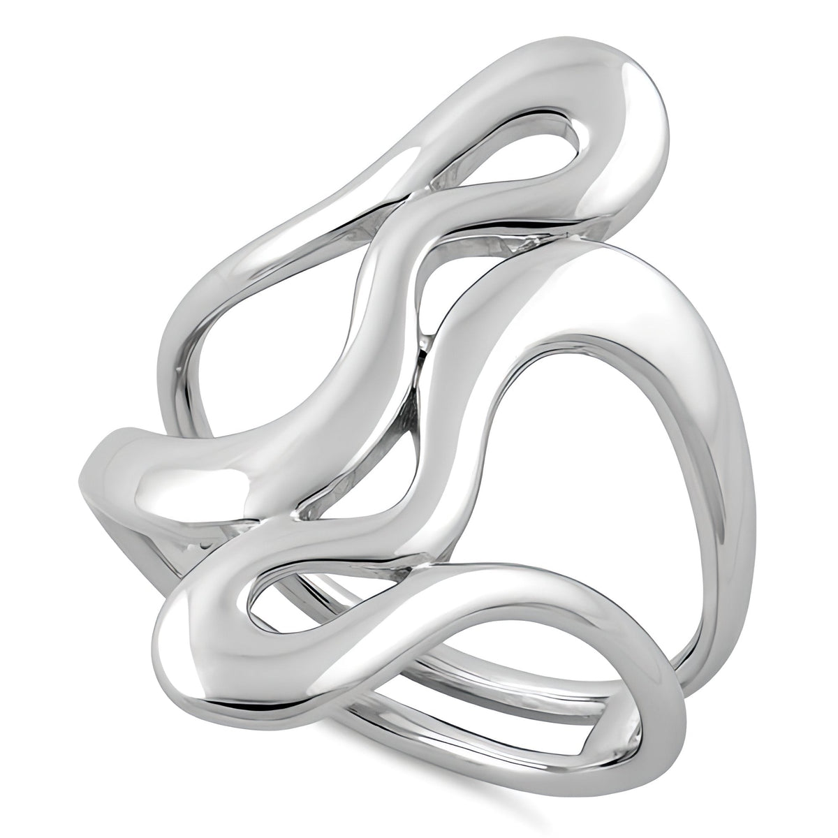 Sterling Silver 26.3mm Abstract Wavy Loop Open Split Shank Statement Ring for Women