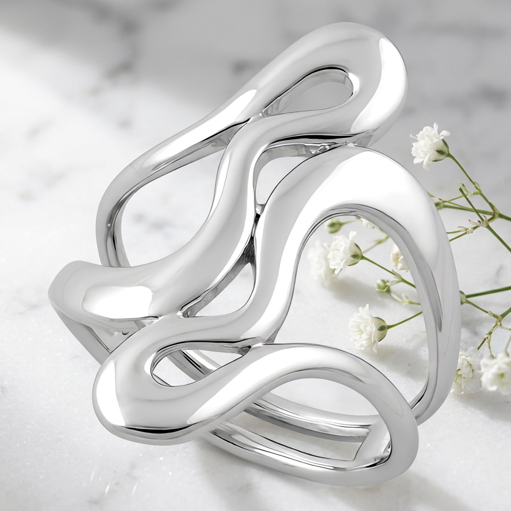 Sterling Silver 26.3mm Abstract Wavy Loop Open Split Shank Statement Ring for Women life1