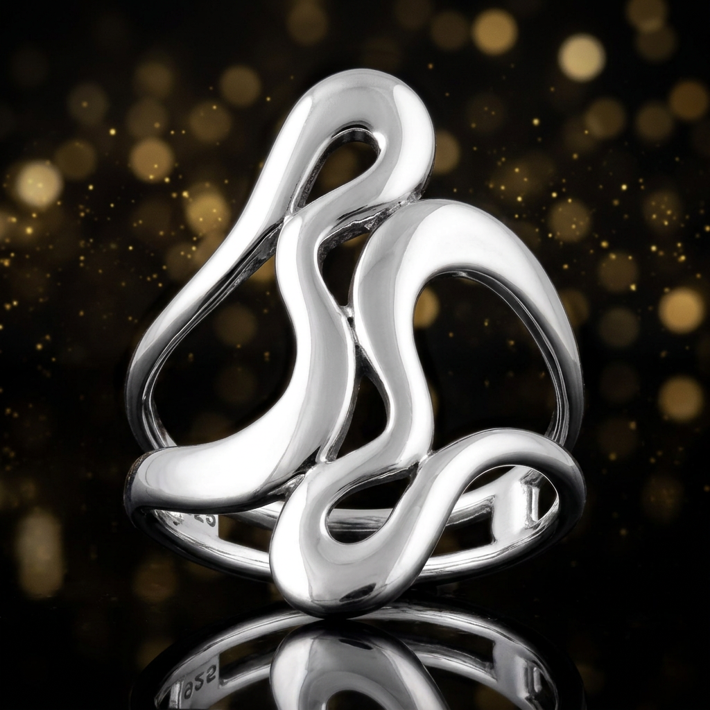 Sterling Silver 26.3mm Abstract Wavy Loop Open Split Shank Statement Ring for Women life4