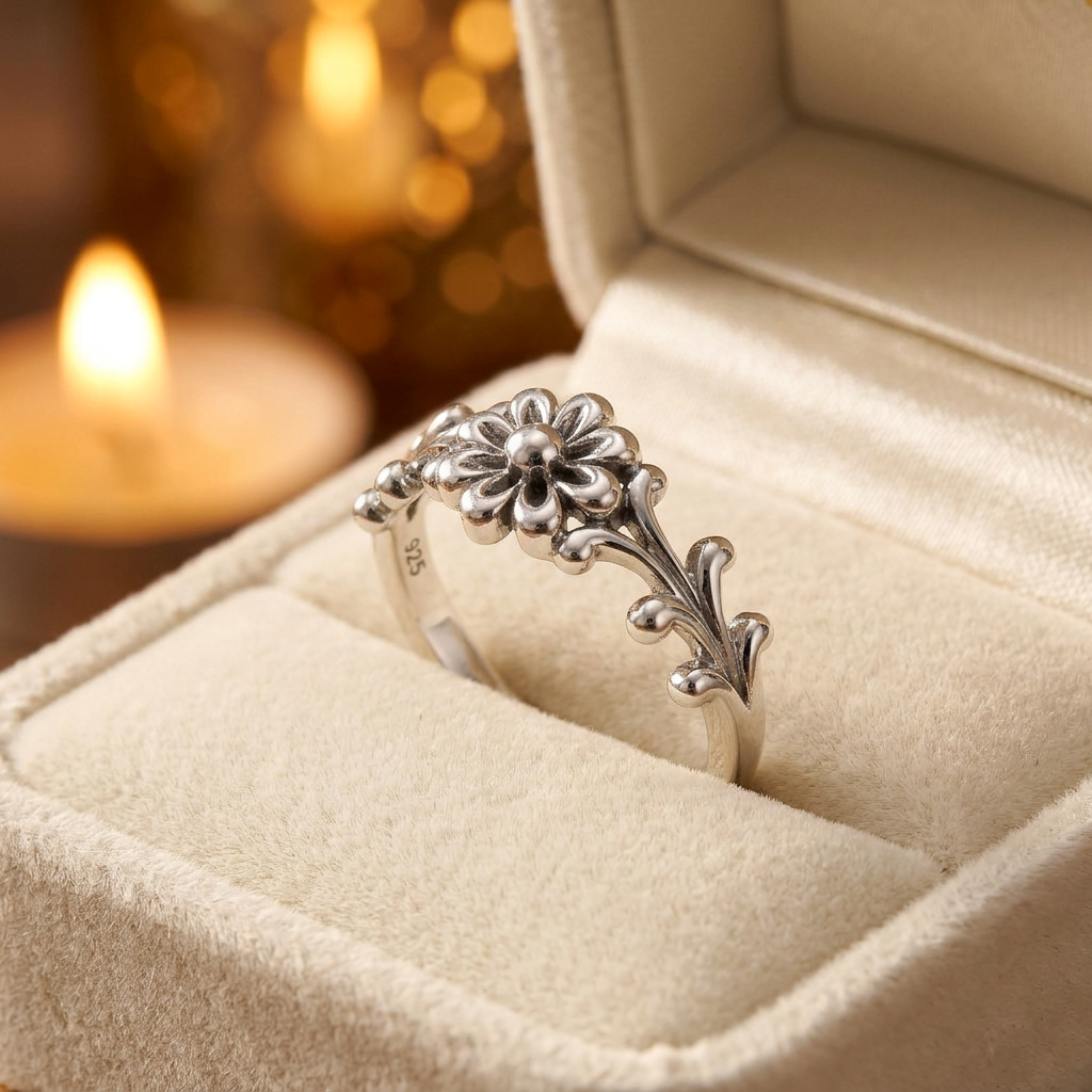 Sterling Silver Daisy Flower Scroll Ring for Women life3