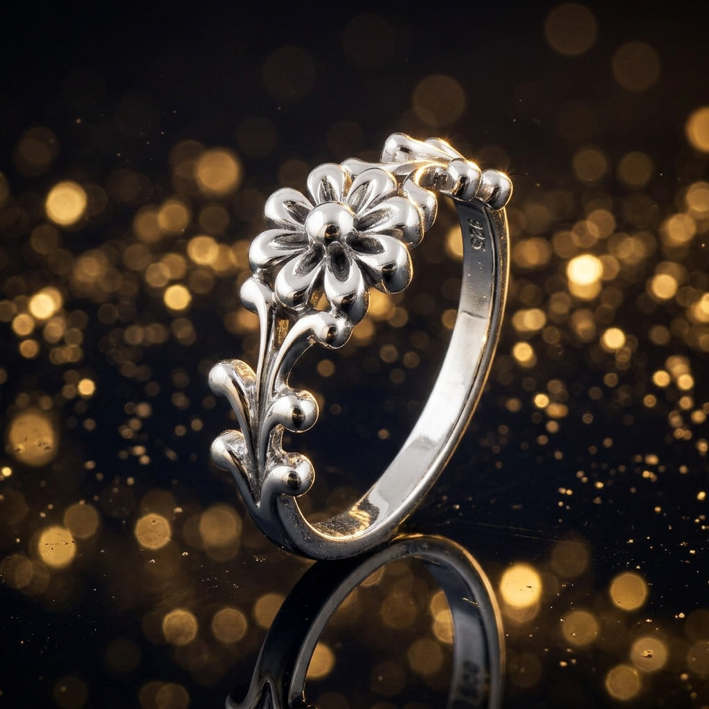 Sterling Silver Daisy Flower Scroll Ring for Women life4