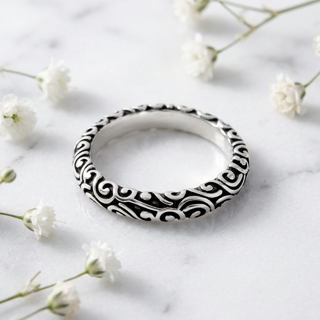 Sterling Silver 3.3mm Oxidized Bali Scroll Stacking Band Ring for Women life1