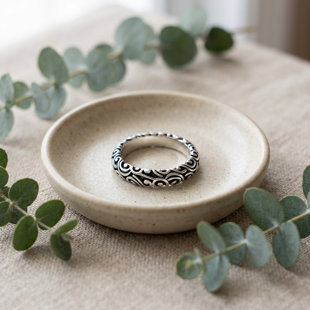 Sterling Silver 3.3mm Oxidized Bali Scroll Stacking Band Ring for Women life2