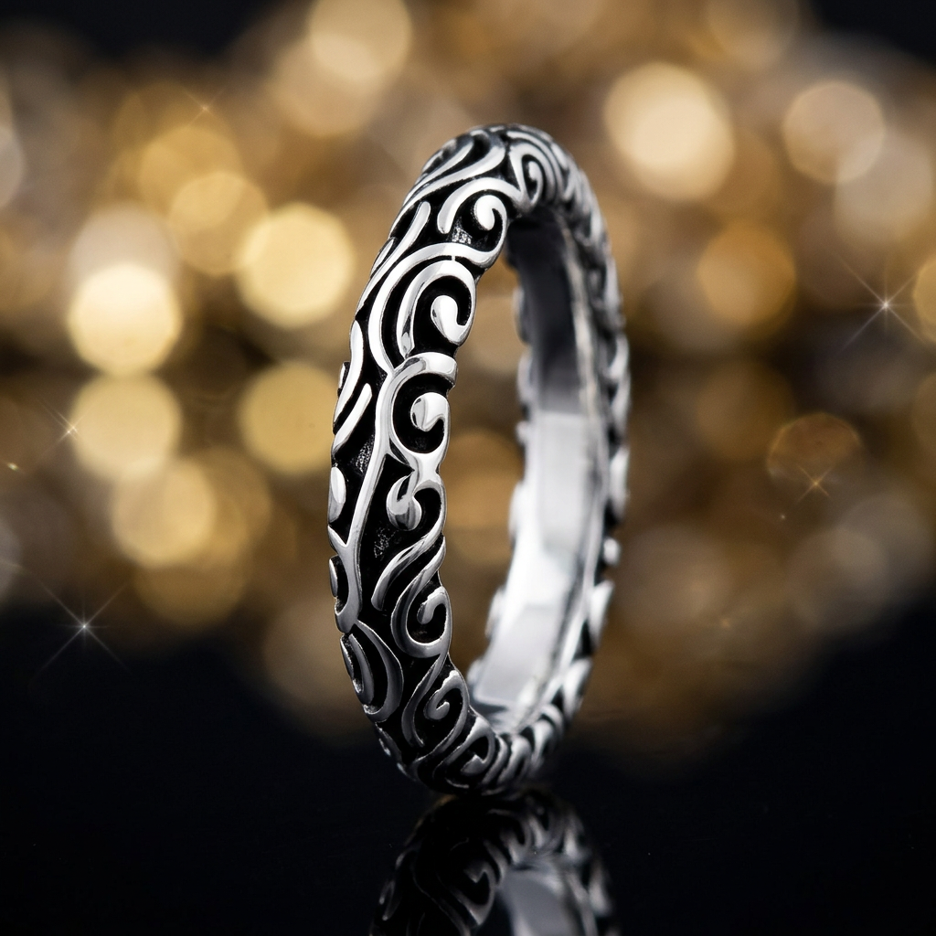 Sterling Silver 3.3mm Oxidized Bali Scroll Stacking Band Ring for Women life4