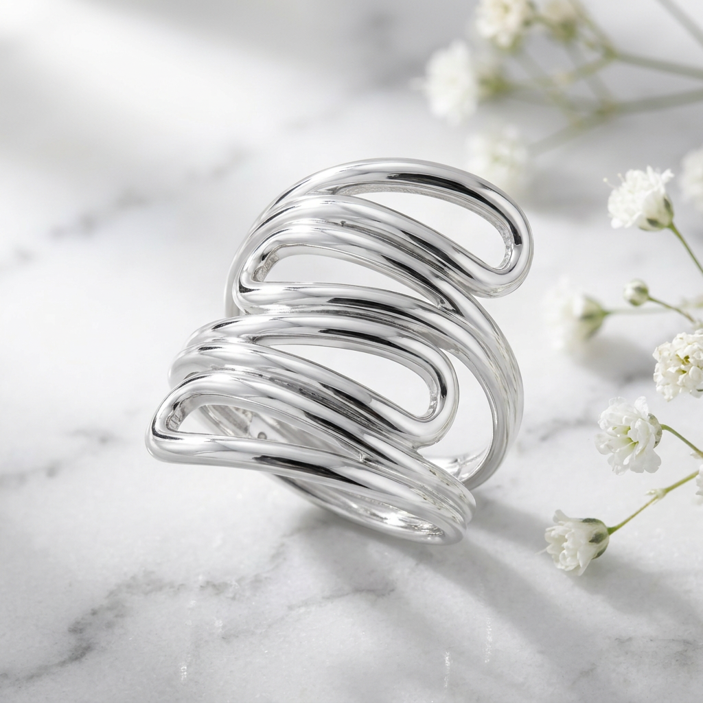 Sterling Silver 10mm Wide Abstract Swirl Statement Ring for Women life1