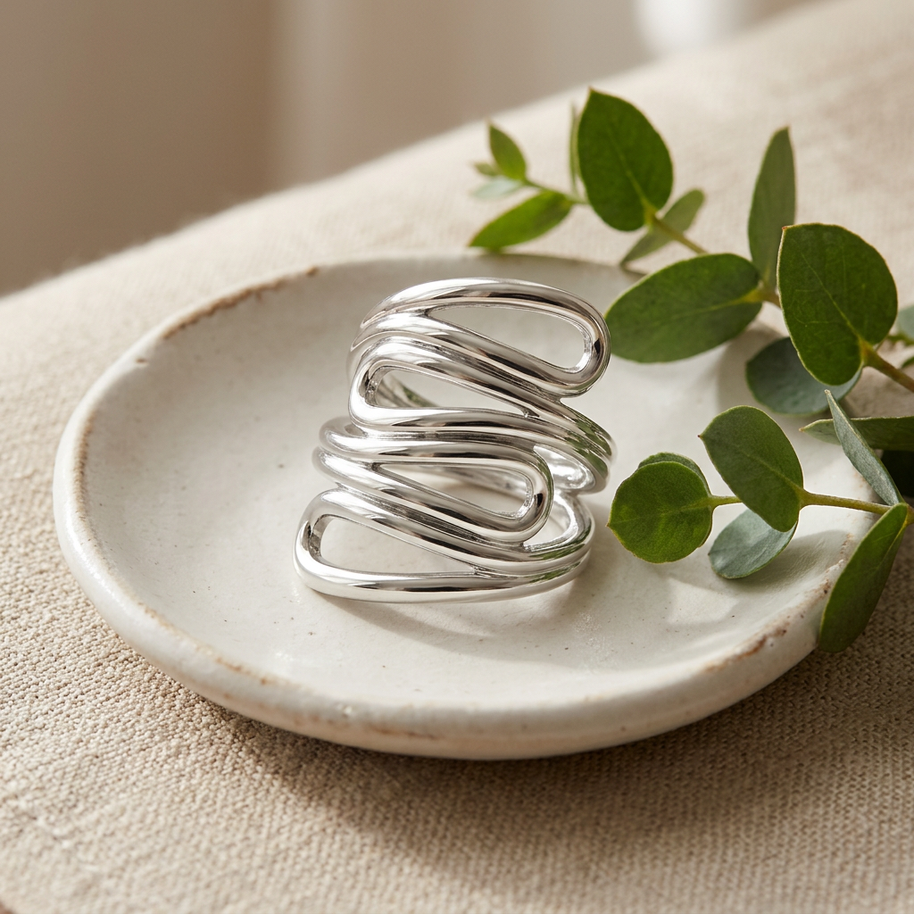Sterling Silver 10mm Wide Abstract Swirl Statement Ring for Women life2