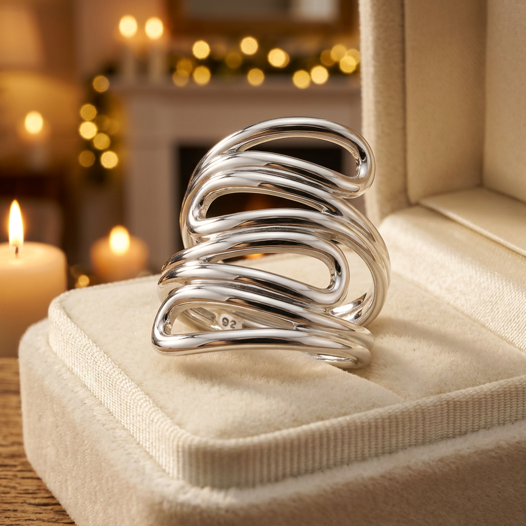 Sterling Silver 10mm Wide Abstract Swirl Statement Ring for Women life3