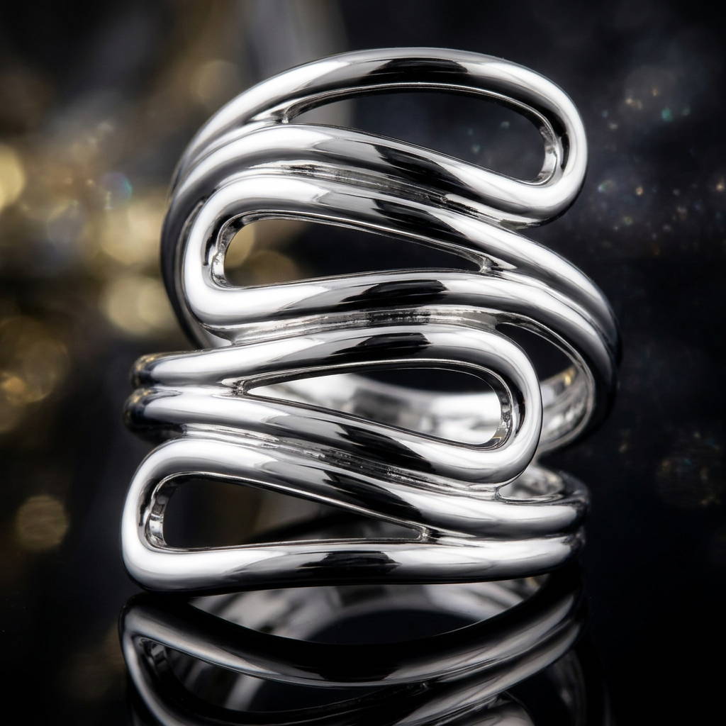 Sterling Silver 10mm Wide Abstract Swirl Statement Ring for Women life4