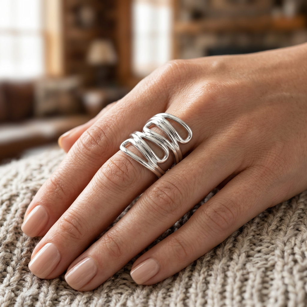 Sterling Silver 10mm Wide Abstract Swirl Statement Ring for Women model