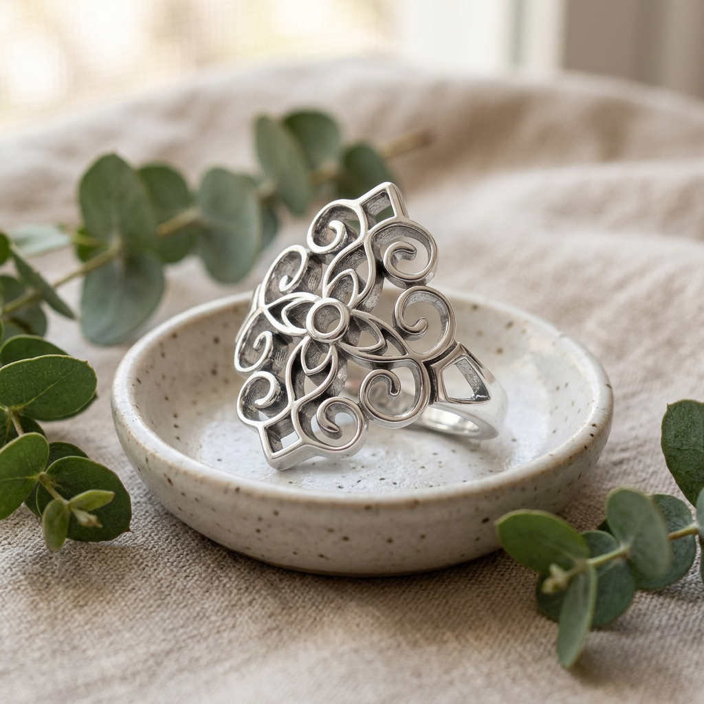 Sterling Silver Filigree Scroll Cross Medallion Statement Ring for Women life2