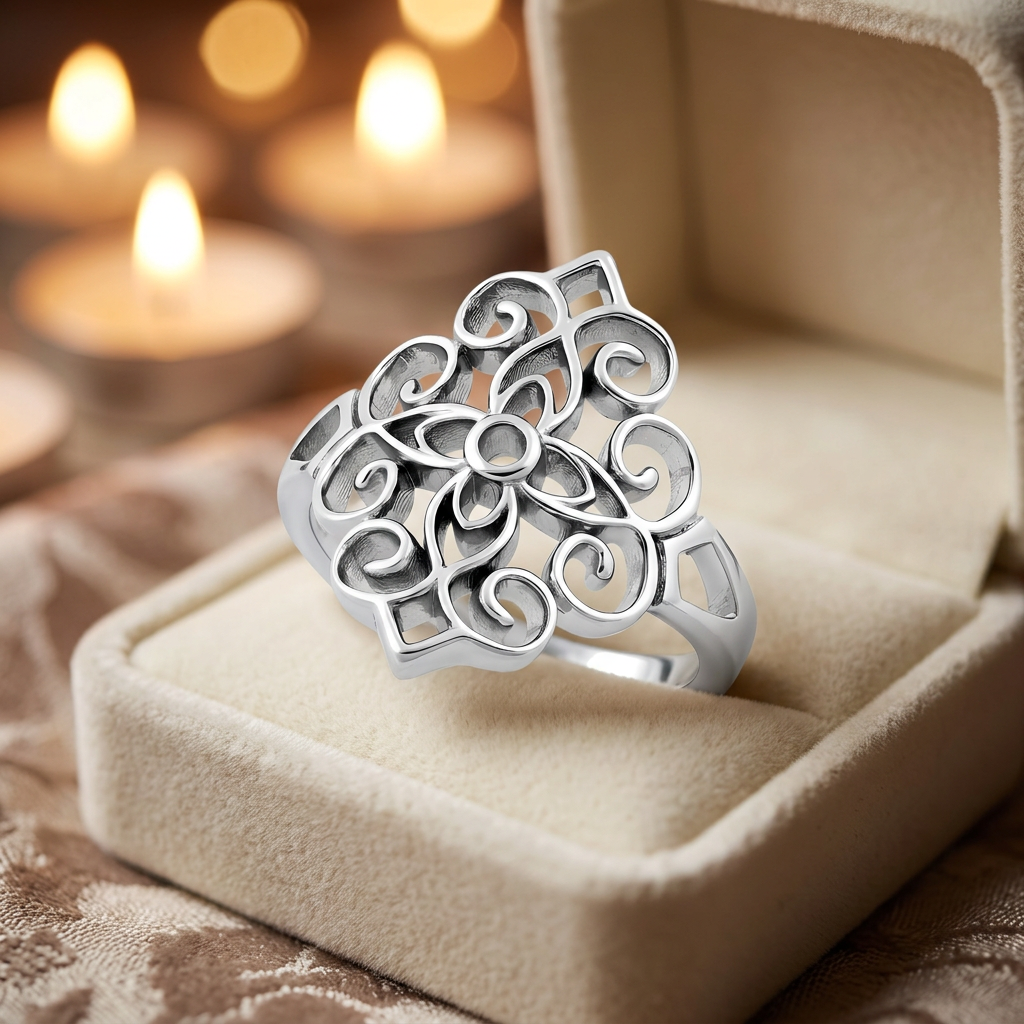 Sterling Silver Filigree Scroll Cross Medallion Statement Ring for Women life3
