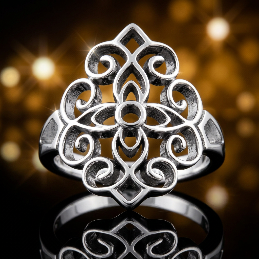 Sterling Silver Filigree Scroll Cross Medallion Statement Ring for Women life4