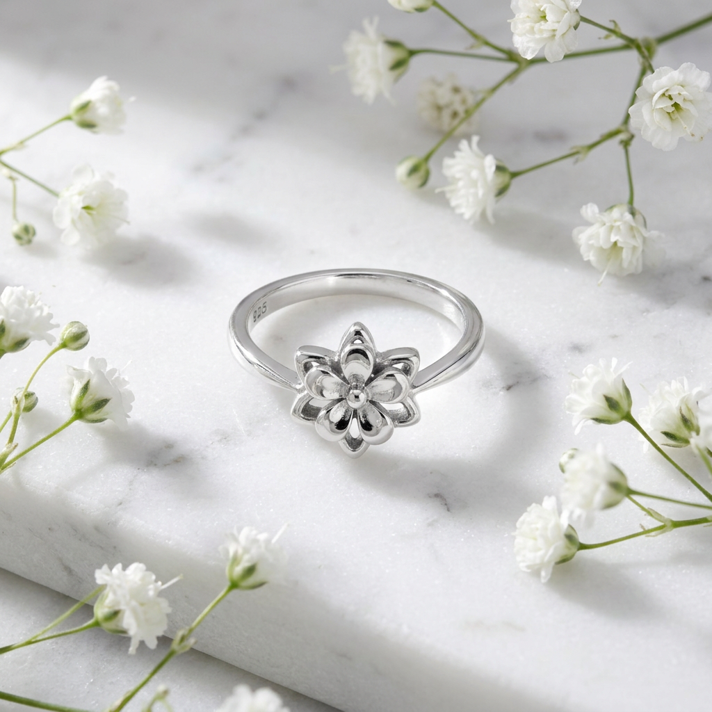 Sterling Silver Star Flower Stacking Ring for Women life1