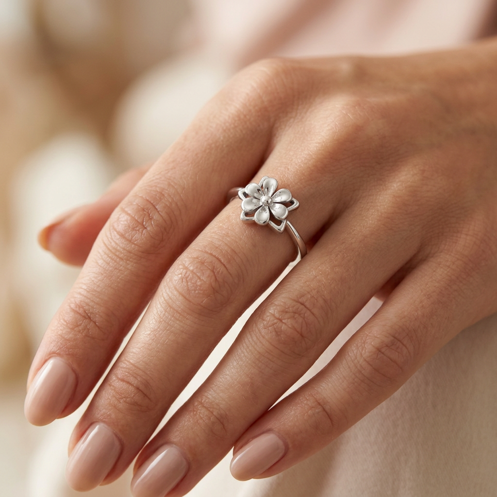 Sterling Silver Star Flower Stacking Ring for Women model