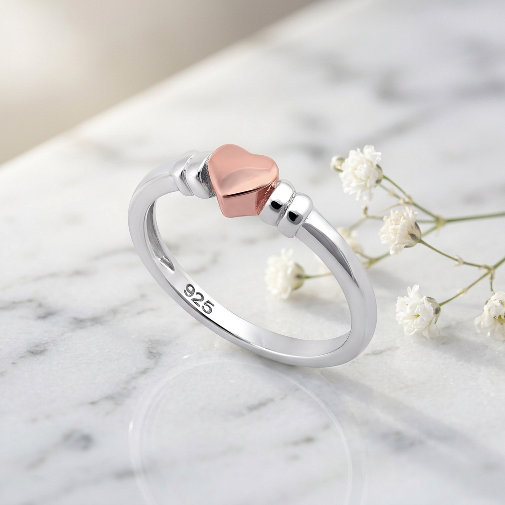 Rose Gold Plated Sterling Silver Two Tone Heart Promise Ring for Women life1