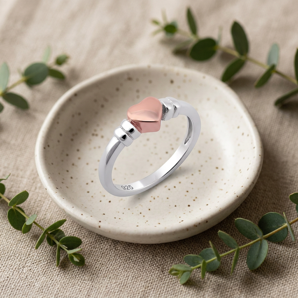 Rose Gold Plated Sterling Silver Two Tone Heart Promise Ring for Women life2