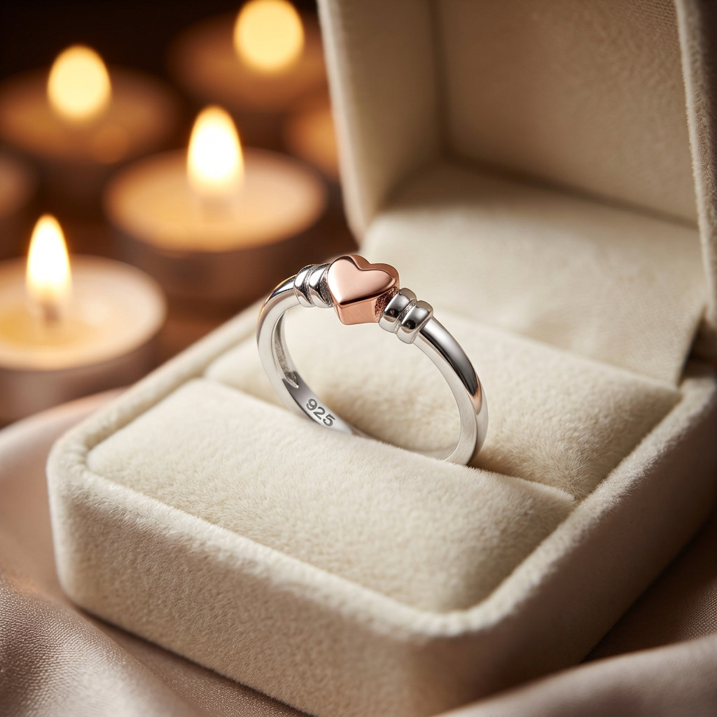Rose Gold Plated Sterling Silver Two Tone Heart Promise Ring for Women life3