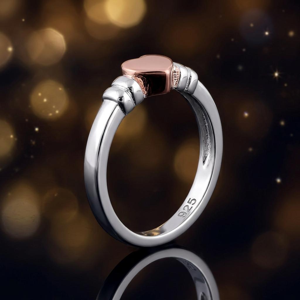 Rose Gold Plated Sterling Silver Two Tone Heart Promise Ring for Women life4