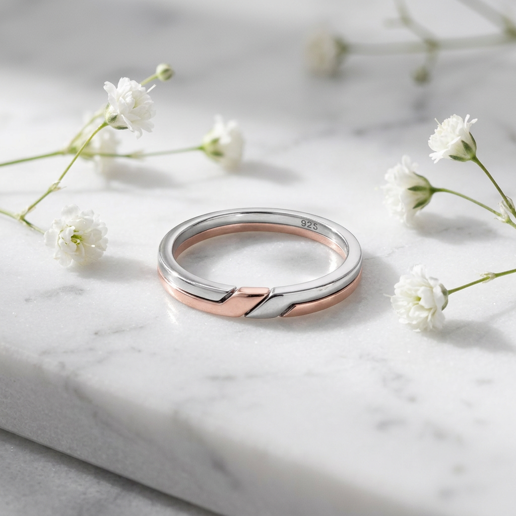 Rose Gold Plated Sterling Silver 3mm Two Tone Puzzle Ring for Women life1