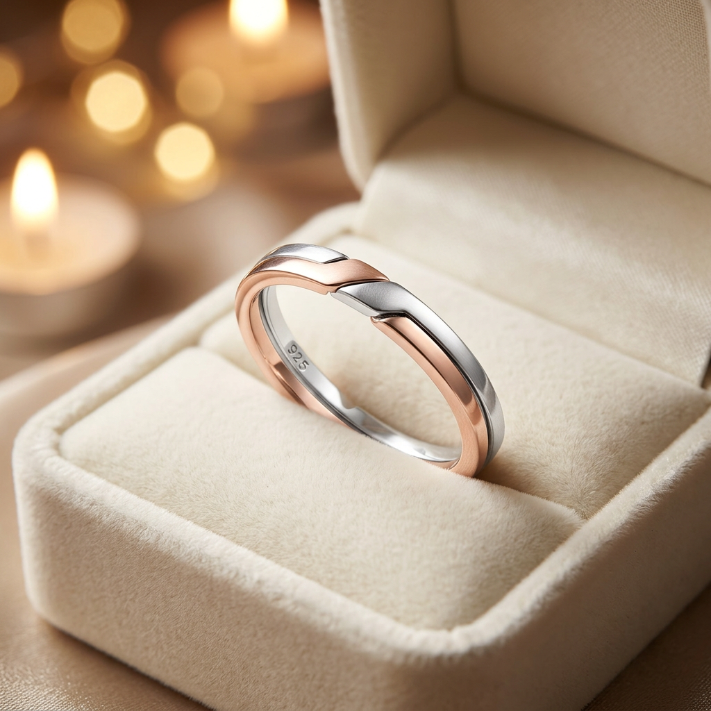 Rose Gold Plated Sterling Silver 3mm Two Tone Puzzle Ring for Women life3