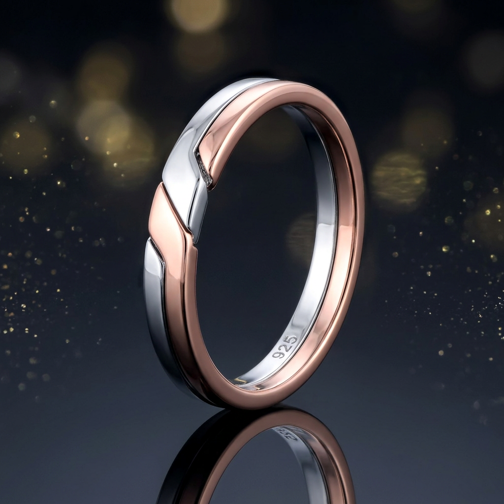Rose Gold Plated Sterling Silver 3mm Two Tone Puzzle Ring for Women life4