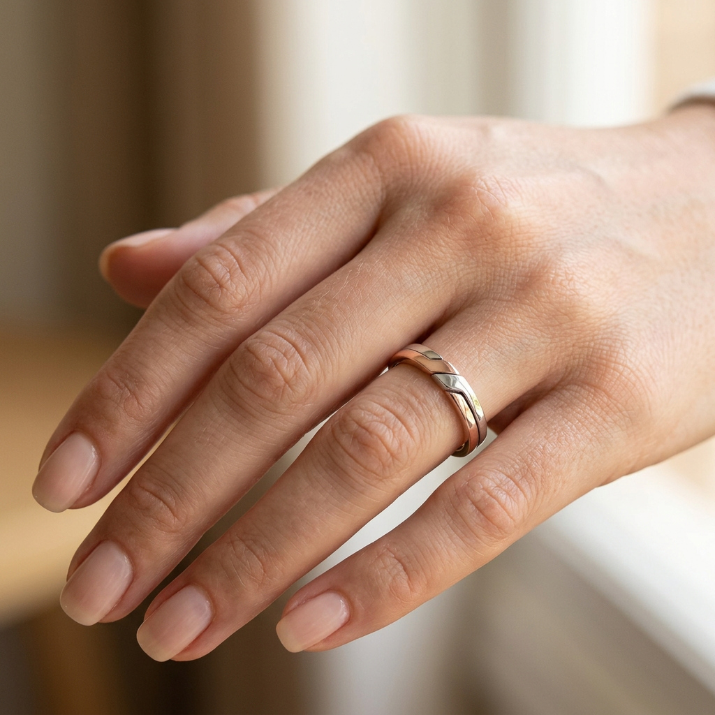 Rose Gold Plated Sterling Silver 3mm Two Tone Puzzle Ring for Women model