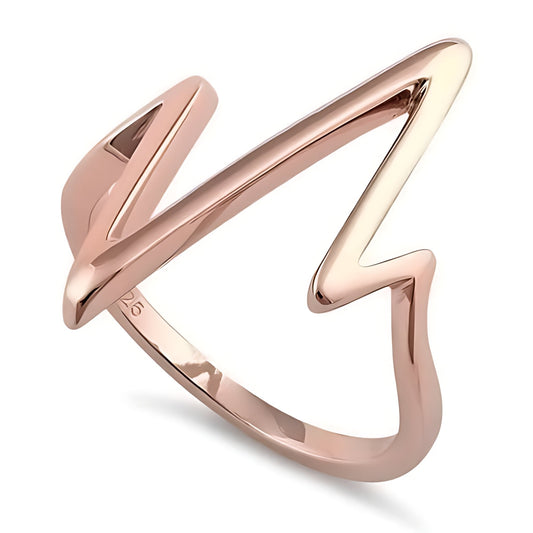 Rose Gold Plated Sterling Silver 22.8mm Tall Heartbeat EKG Line Ring for Women