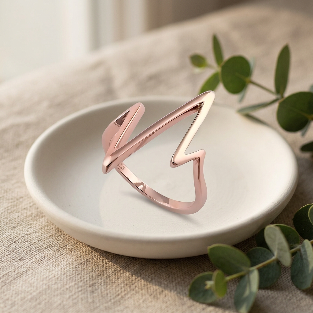 Rose Gold Plated Sterling Silver 22.8mm Tall Heartbeat EKG Line Ring for Women life2
