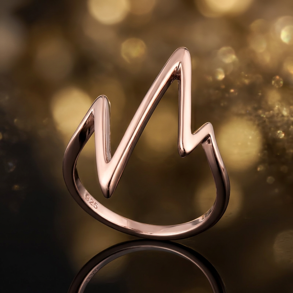 Rose Gold Plated Sterling Silver 22.8mm Tall Heartbeat EKG Line Ring for Women life4