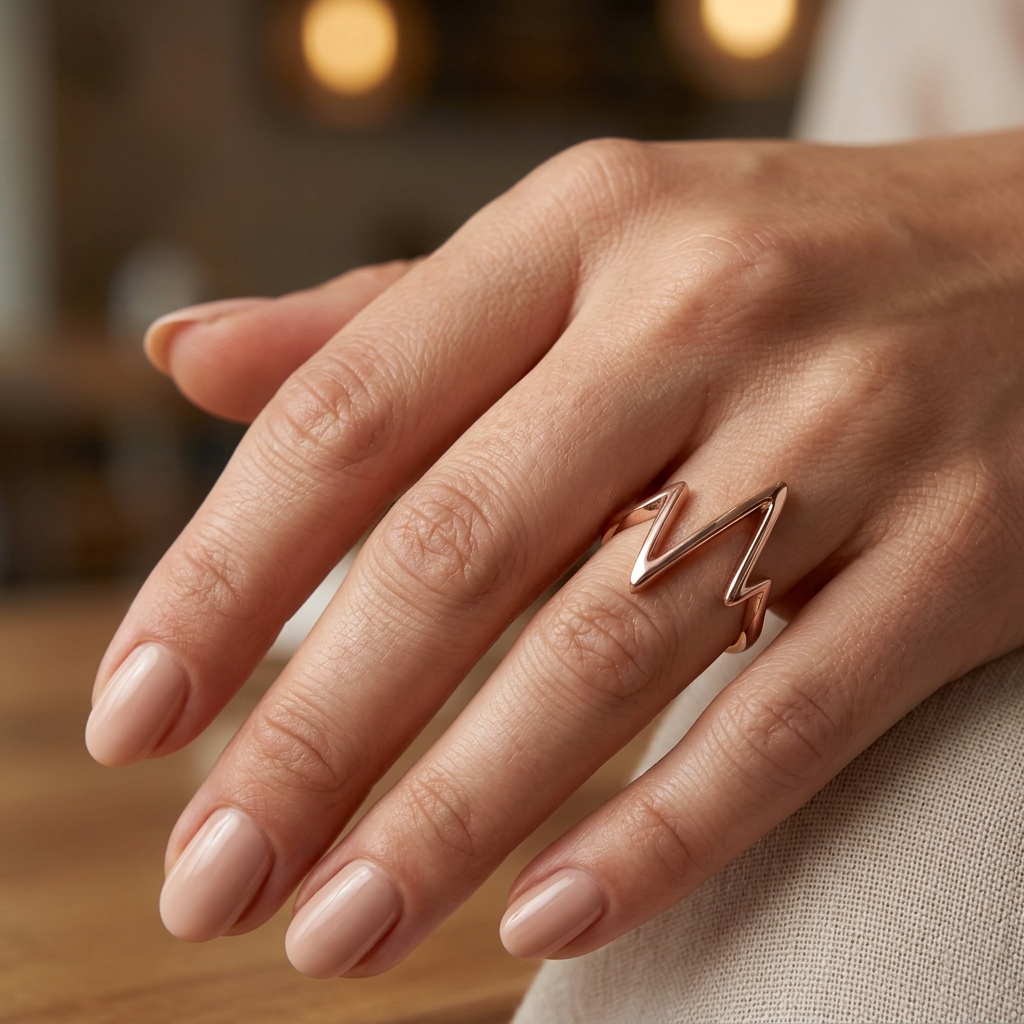 Rose Gold Plated Sterling Silver 22.8mm Tall Heartbeat EKG Line Ring for Women model