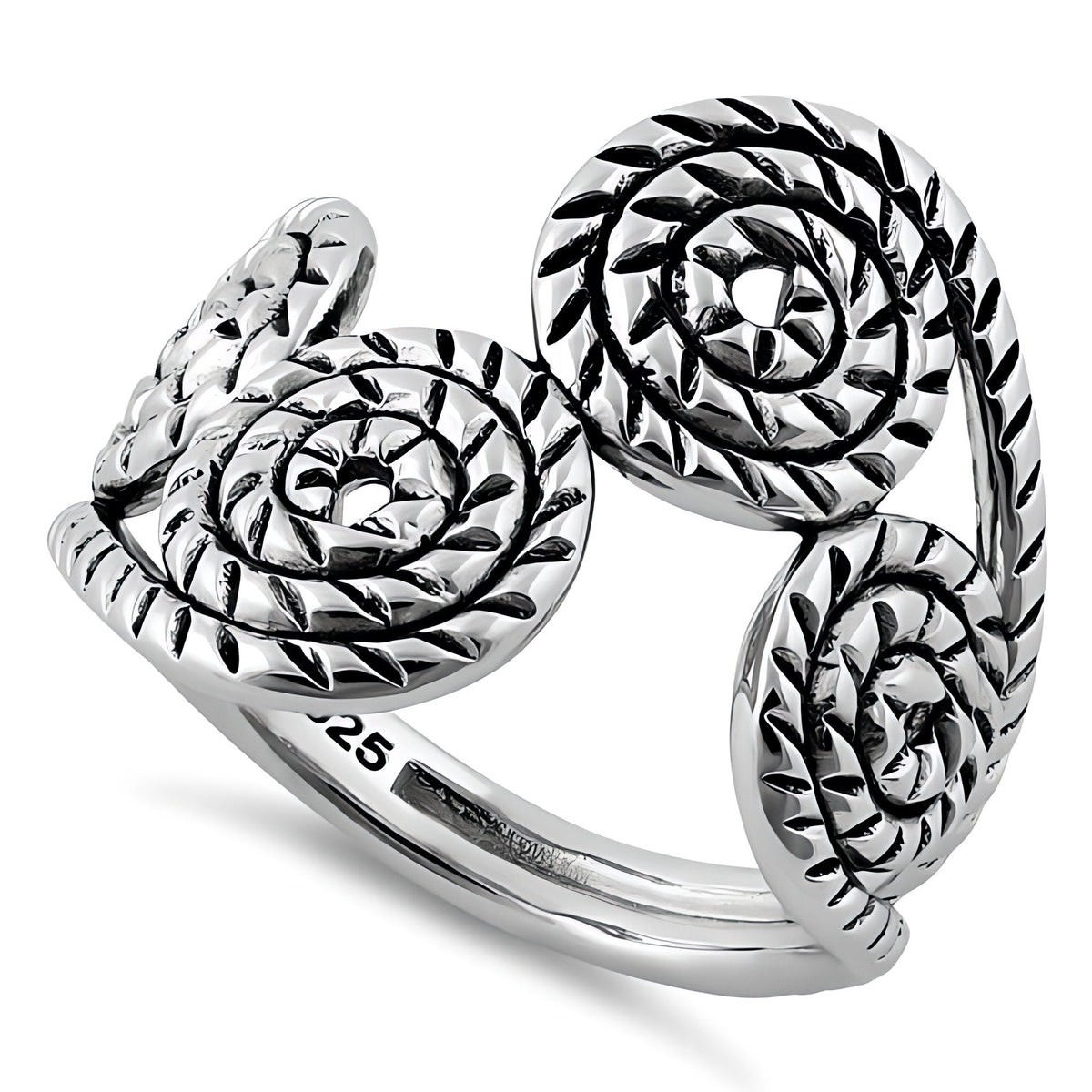 Sterling Silver 3.6mm Oxidized Rope Spiral Coil Split Band Ring for Women