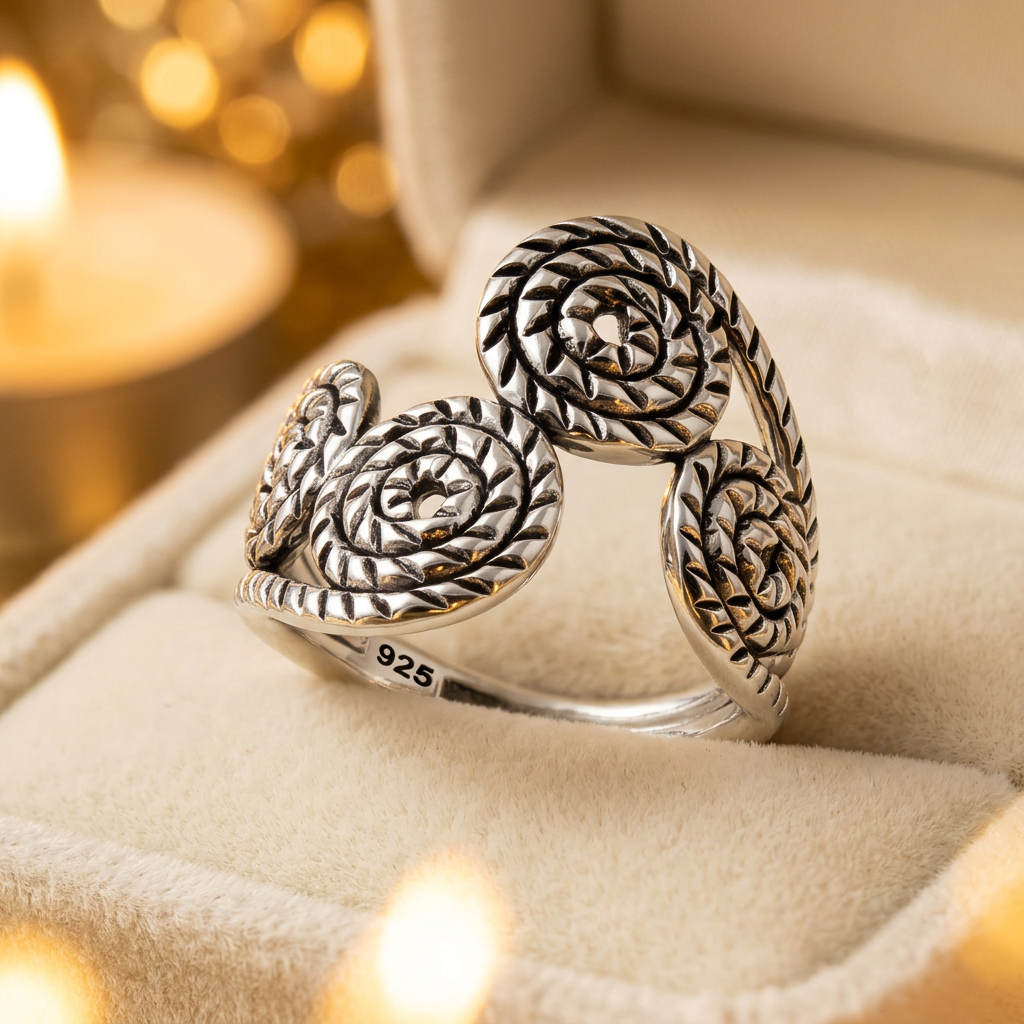 Sterling Silver 3.6mm Oxidized Rope Spiral Coil Split Band Ring for Women life3