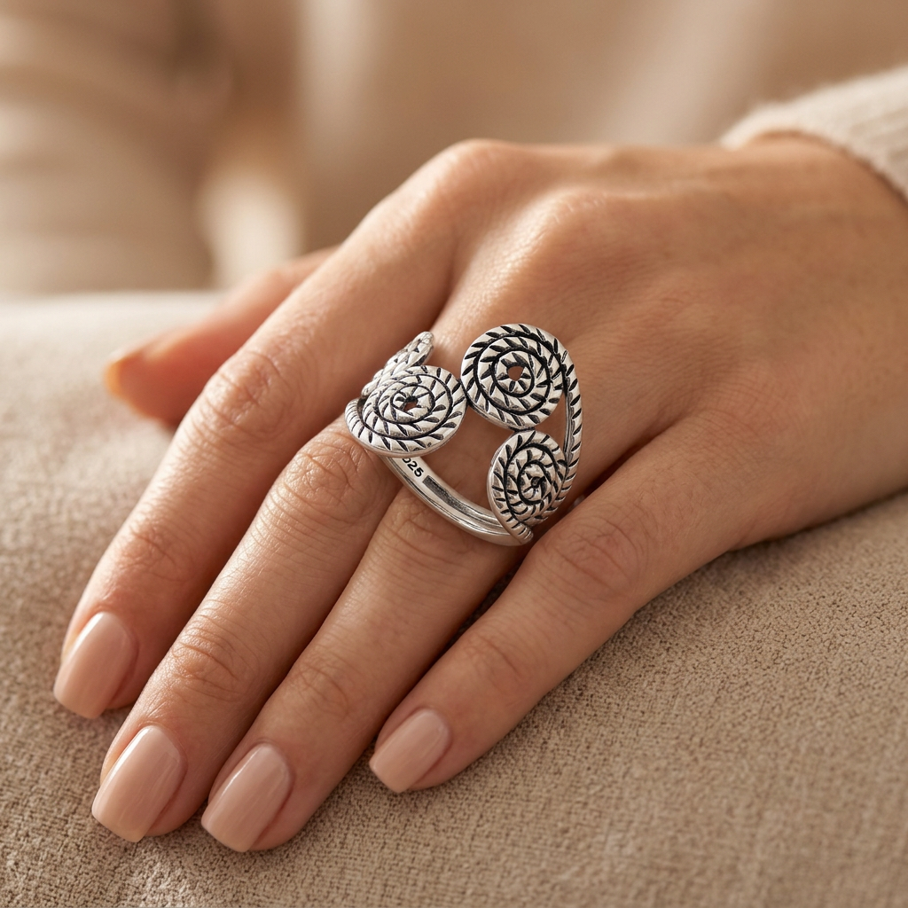 Sterling Silver 3.6mm Oxidized Rope Spiral Coil Split Band Ring for Women model