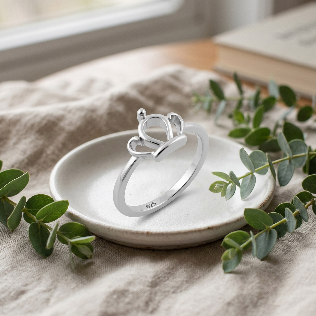 Sterling Silver Princess Crown Heart Promise Ring for Women life2