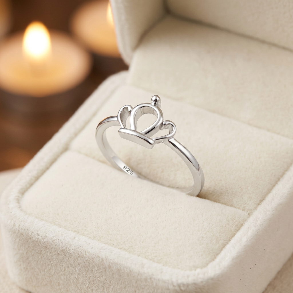 Sterling Silver Princess Crown Heart Promise Ring for Women life3