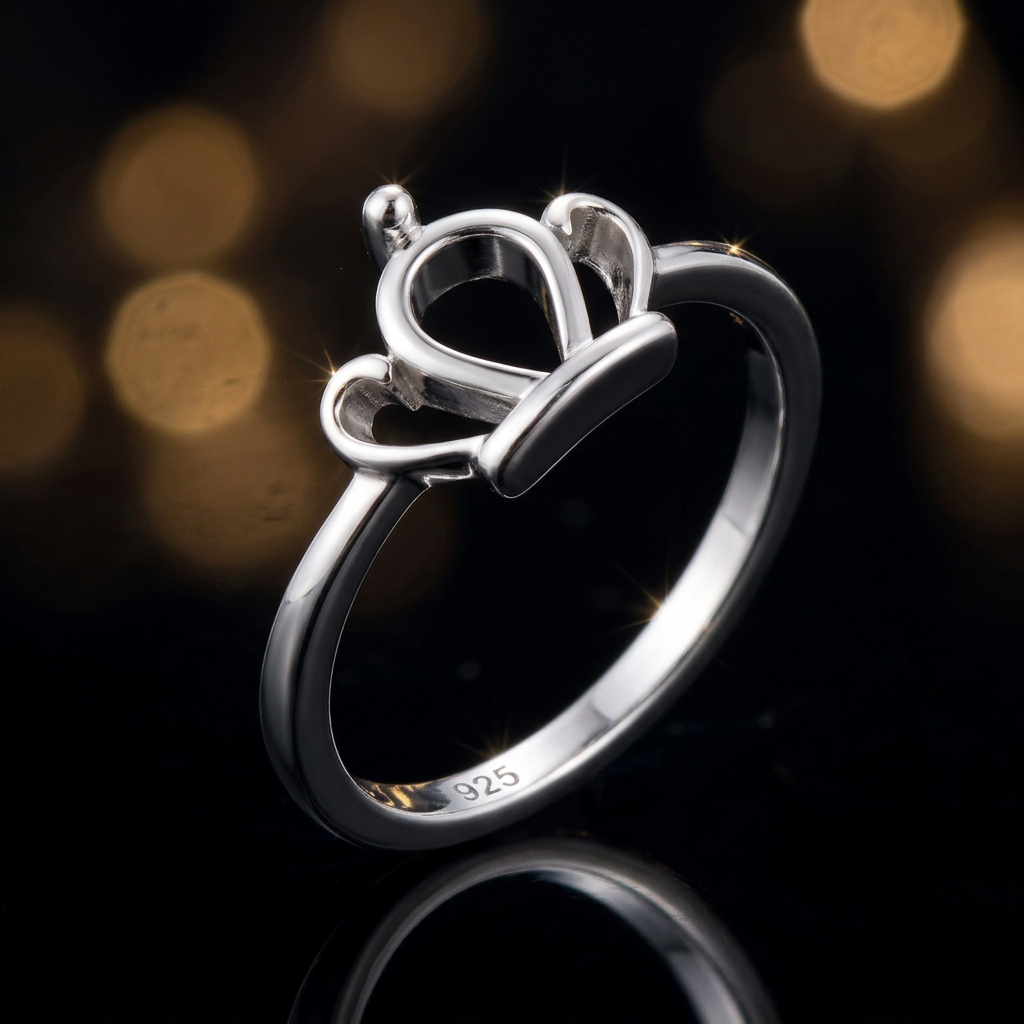 Sterling Silver Princess Crown Heart Promise Ring for Women life4