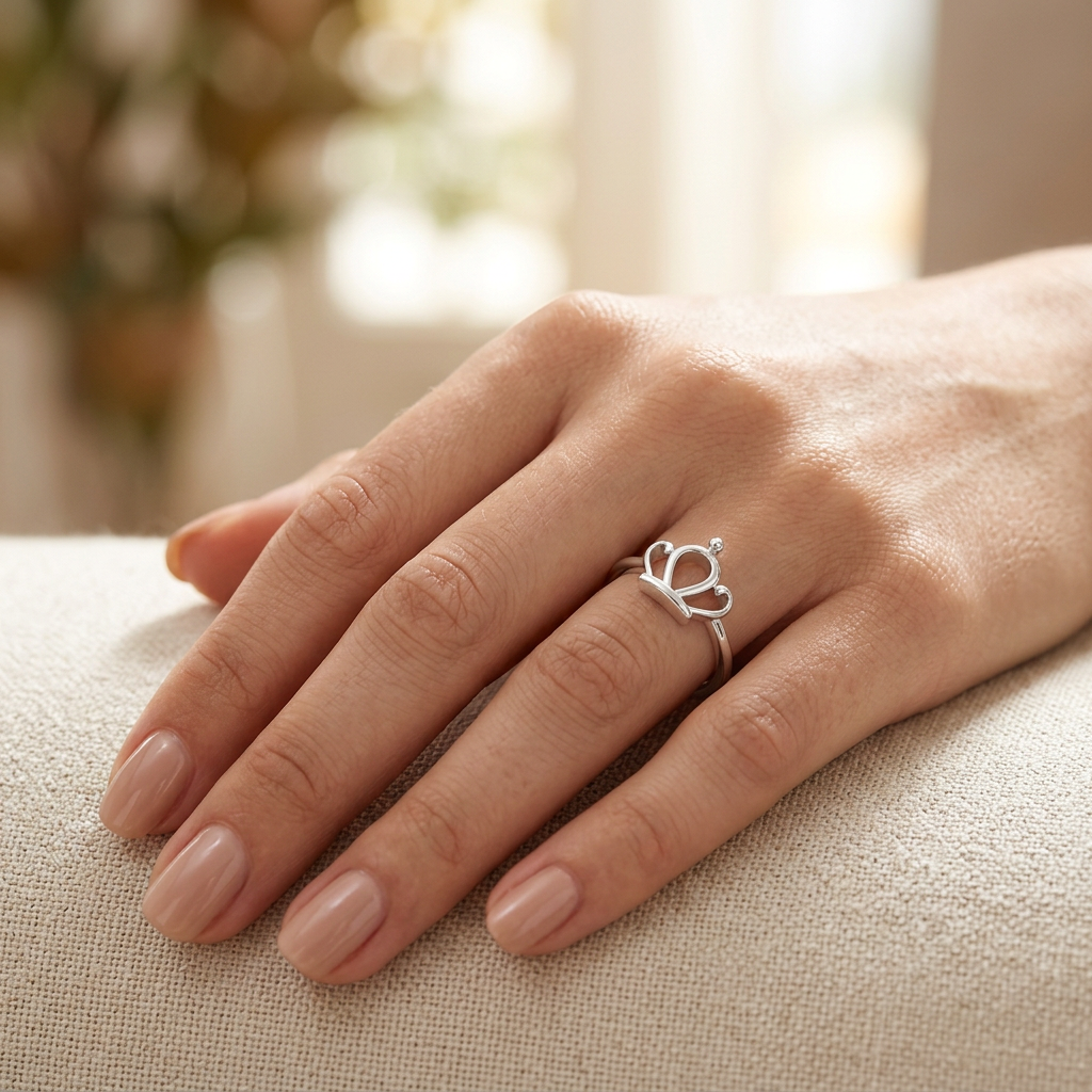 Sterling Silver Princess Crown Heart Promise Ring for Women model