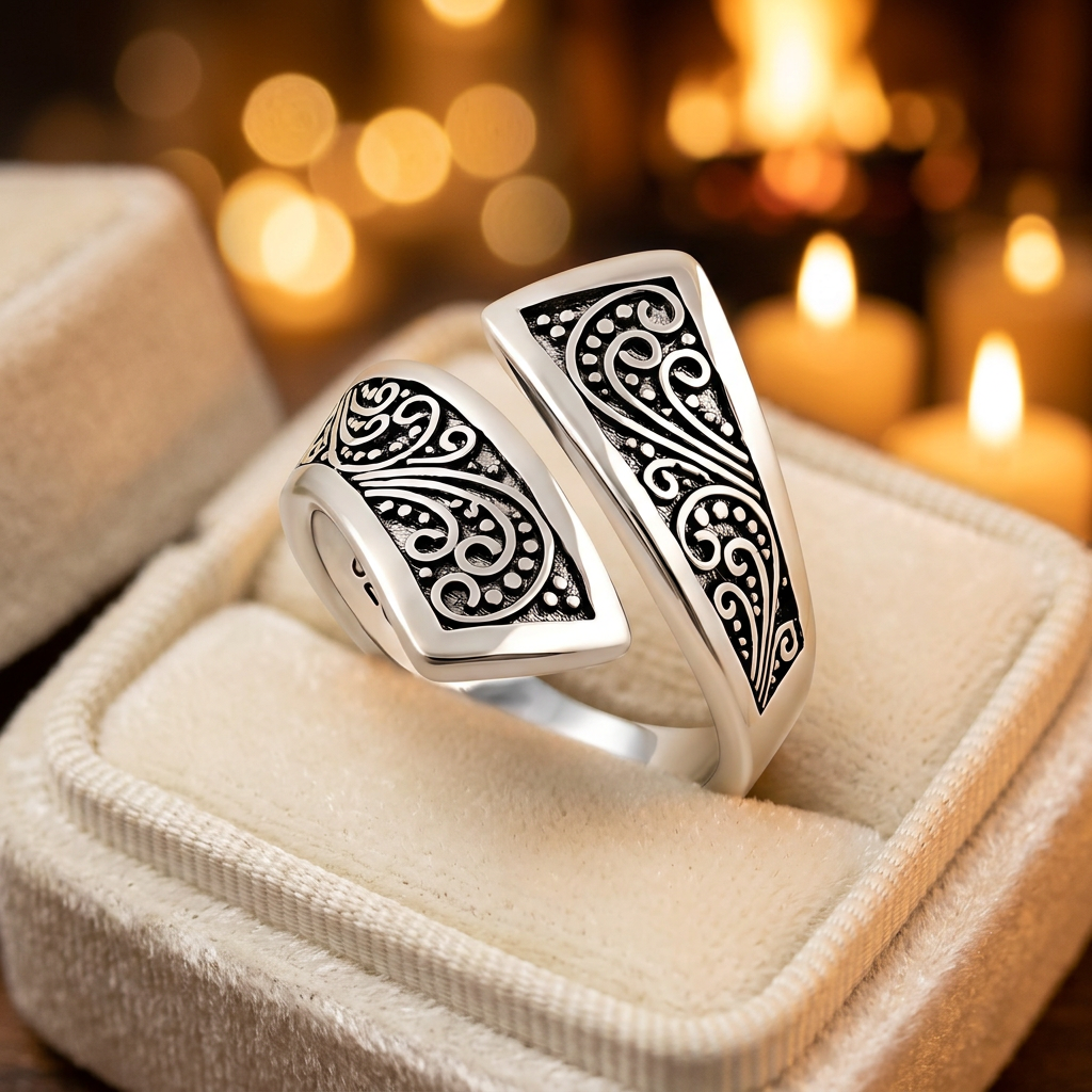 Sterling Silver 5.2mm Oxidized Bali Scroll Open Bypass Wrap Ring for Women life3