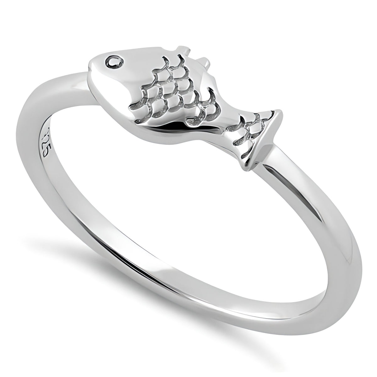 Sterling Silver 1.6mm Engraved Scale Fish Dainty Ring for Women