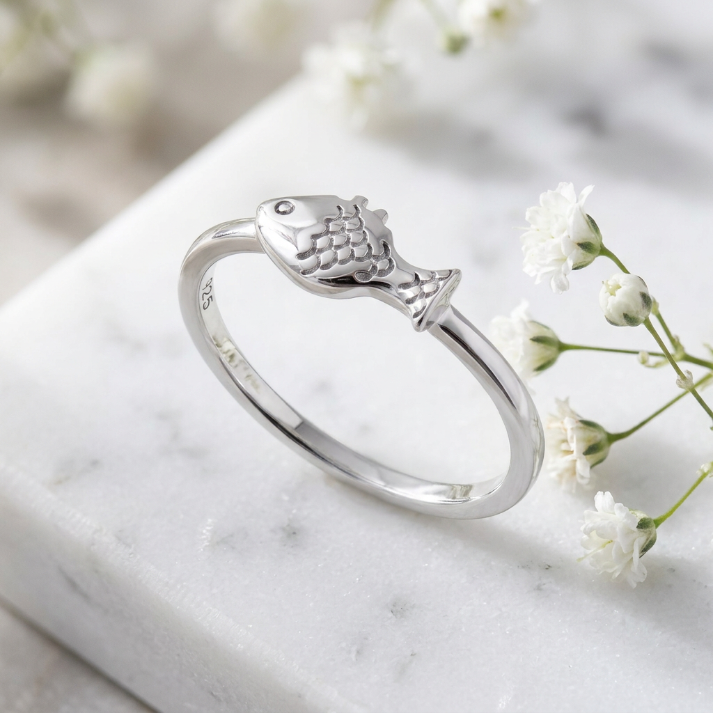 Sterling Silver 1.6mm Engraved Scale Fish Dainty Ring for Women life1