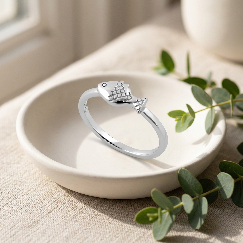 Sterling Silver 1.6mm Engraved Scale Fish Dainty Ring for Women life2