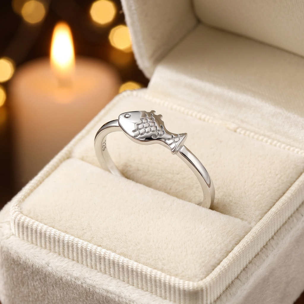 Sterling Silver 1.6mm Engraved Scale Fish Dainty Ring for Women life3