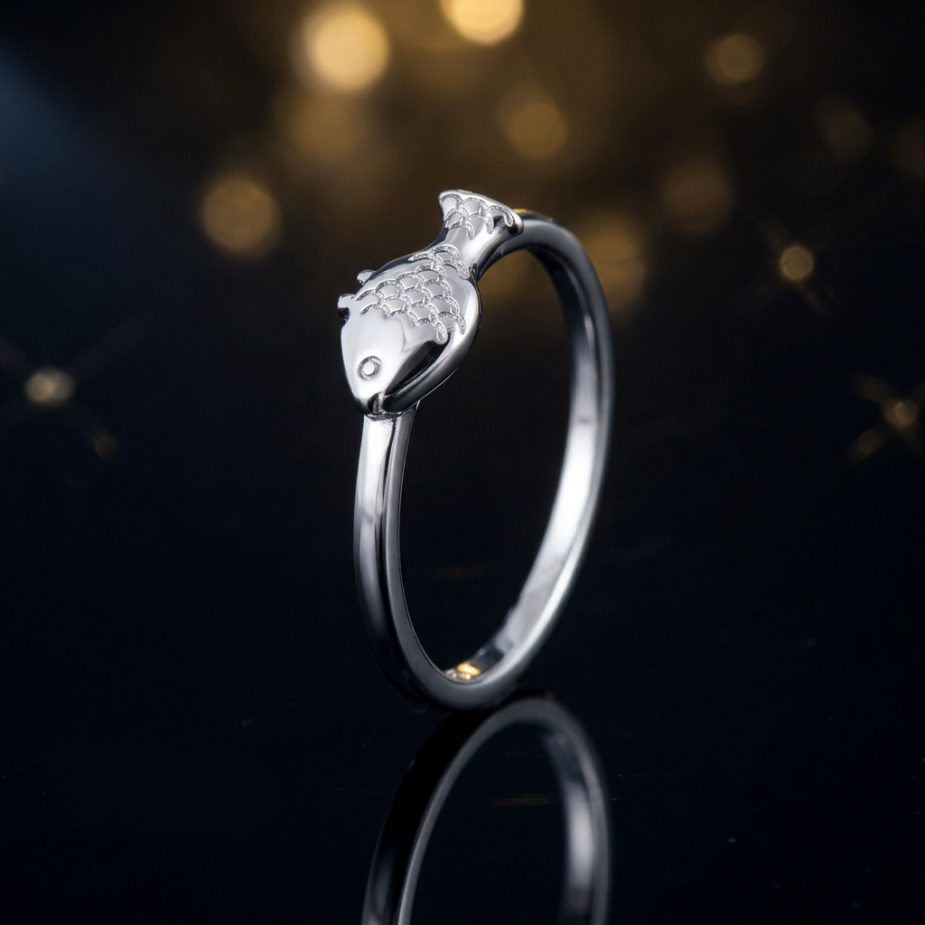Sterling Silver 1.6mm Engraved Scale Fish Dainty Ring for Women life4