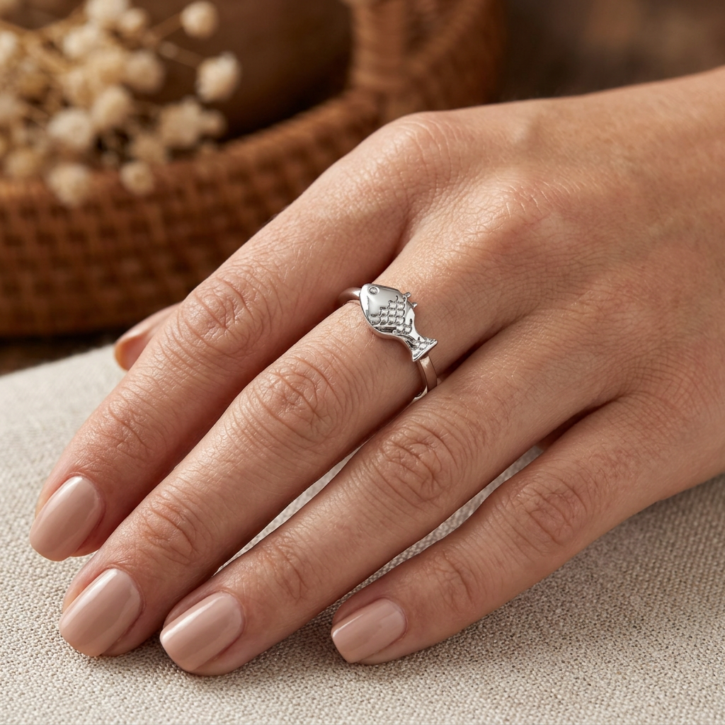 Sterling Silver 1.6mm Engraved Scale Fish Dainty Ring for Women model