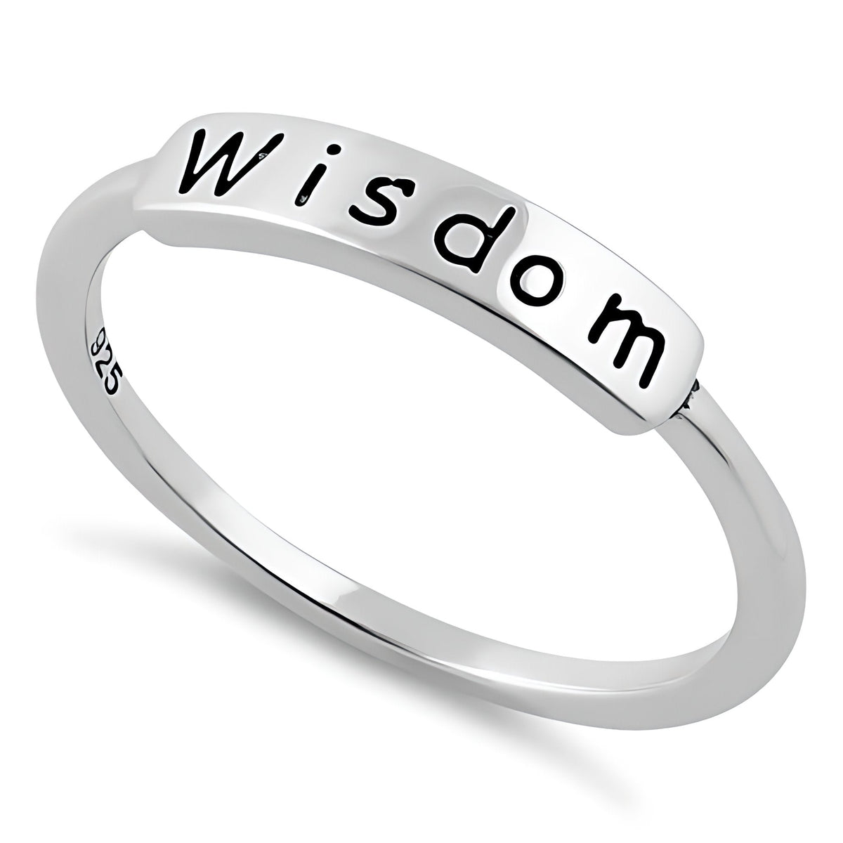 Sterling Silver Engraved Wisdom Word Bar Stacking Ring for Women
